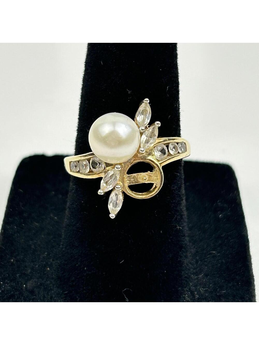Alwand Vahan Signed AV 10K Yellow Gold Pearl Bypass Ring Sz 5.75 Missing 1 Pearl